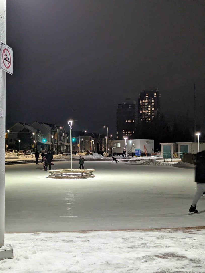 People skating at the fountain in Centrepointe, Ottawa